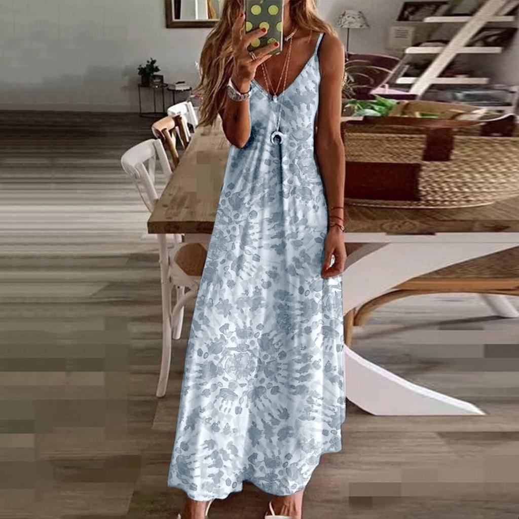 Women  Print  Backless Maxi Dress Sexy Sleeveless Beach Dress