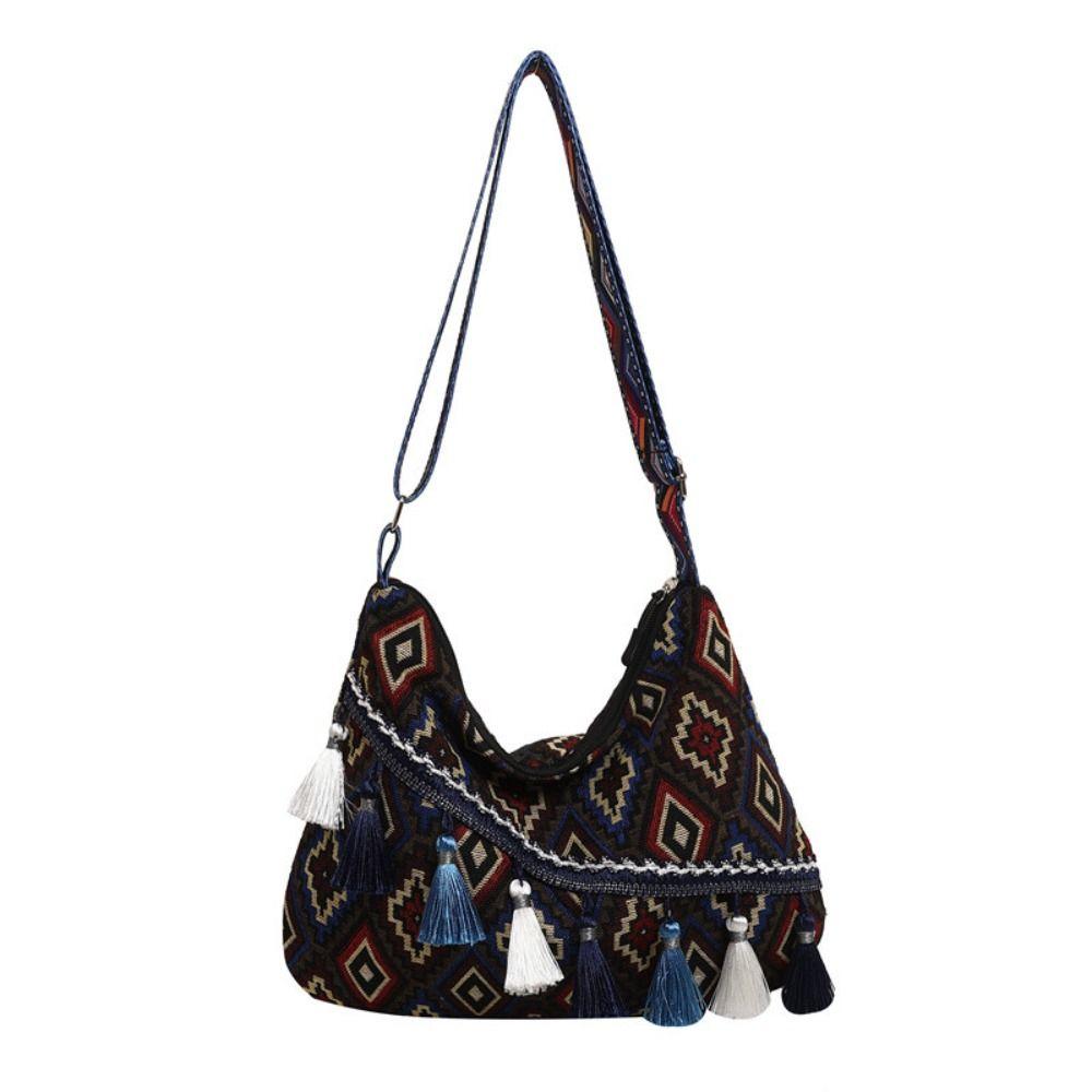 Большая вместимость Этнический стиль сумки через плечо плетеная сумка Богемная сумка-тоут сумка с бахромой на плечо для активного отдыха