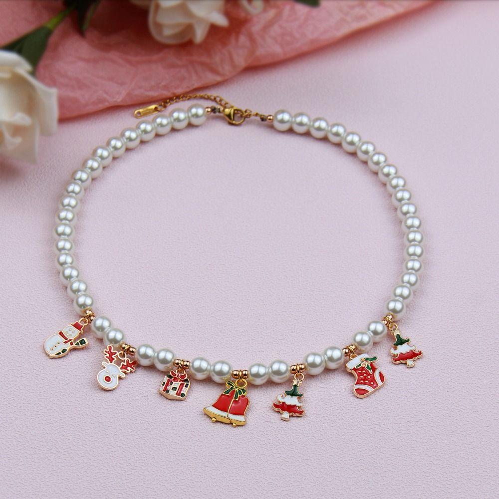 Мультяшное Рождественское Ожерелье Цепочка на Ключицу Мультяшный Кулон Чокер Универсальная Жемчужная Цепочка Фестиваль