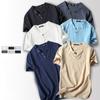 Summer T-Shirt Men Short Sleeve Loose Breathable Cotton Linen T Shirt Male Fashion Solid Color V-Neck Tees 5XL