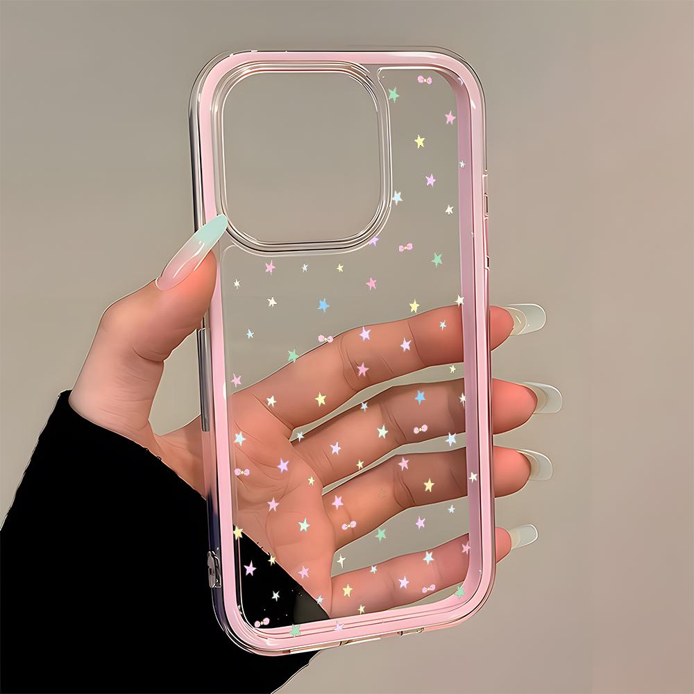 Яркий Звездный Узор 2 в 1 Конфетный Цвет Прозрачный Чехол для Телефона Для iPhone 11 12 13 14 15 16 17 Pro Max Plus Air Силиконовый Мягкий Чехол