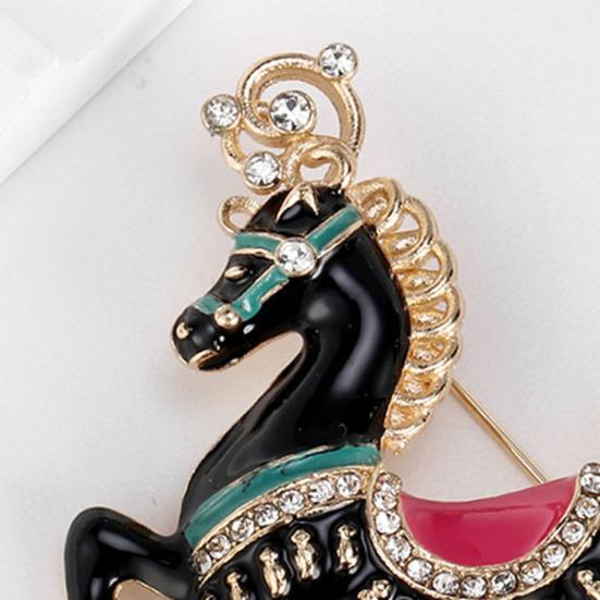 Cute Enamel Horse Brooch Rhinestone Horse Lapel Pin Alloy Animal Brooch Pin Outfit Accessory for Coats Scarves Bags