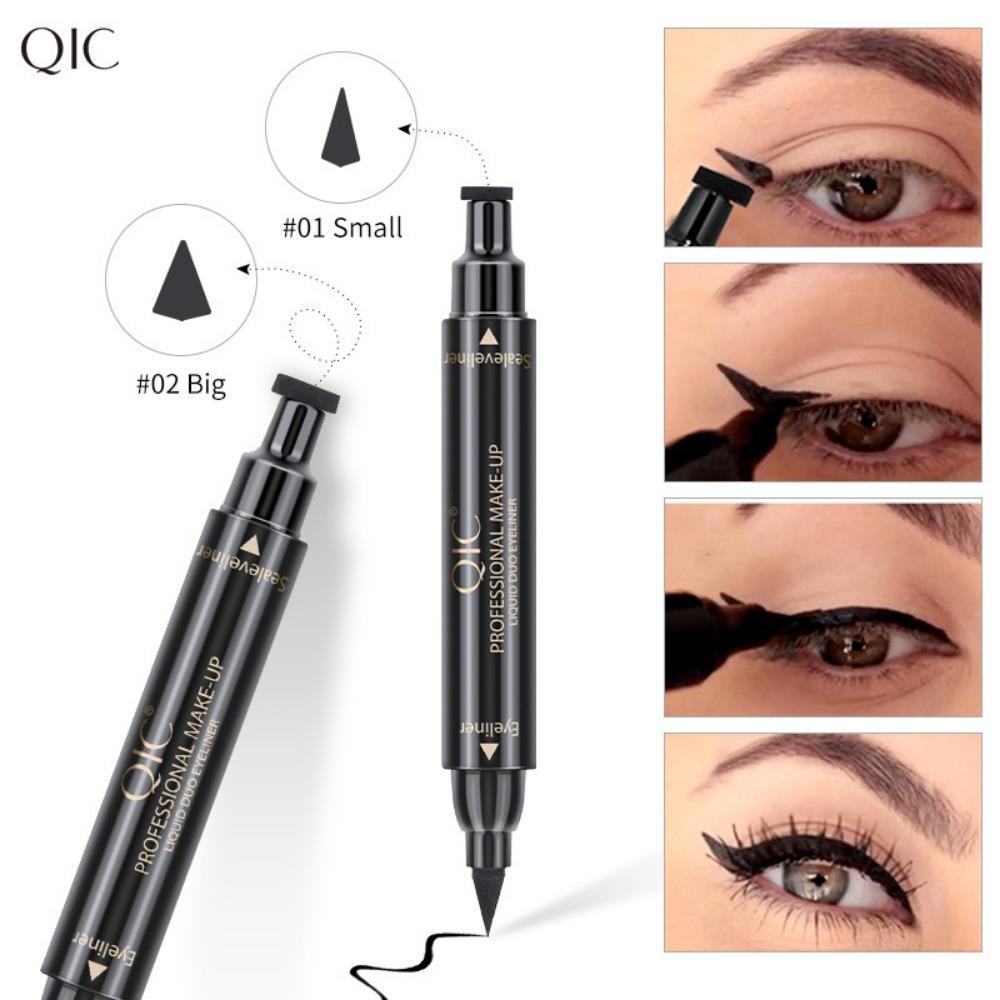 QIC Double -headed Seal Eyeliner, Waterproof Without Fainting Triangular Wing Tail Seal Eyeliner Pen