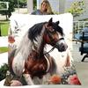 Spring Floral Horse Fleece Blanket Boho Equestrian Style Throw Blanket Soft Cozy for Country Home Decor Spring Outdoor Lounging