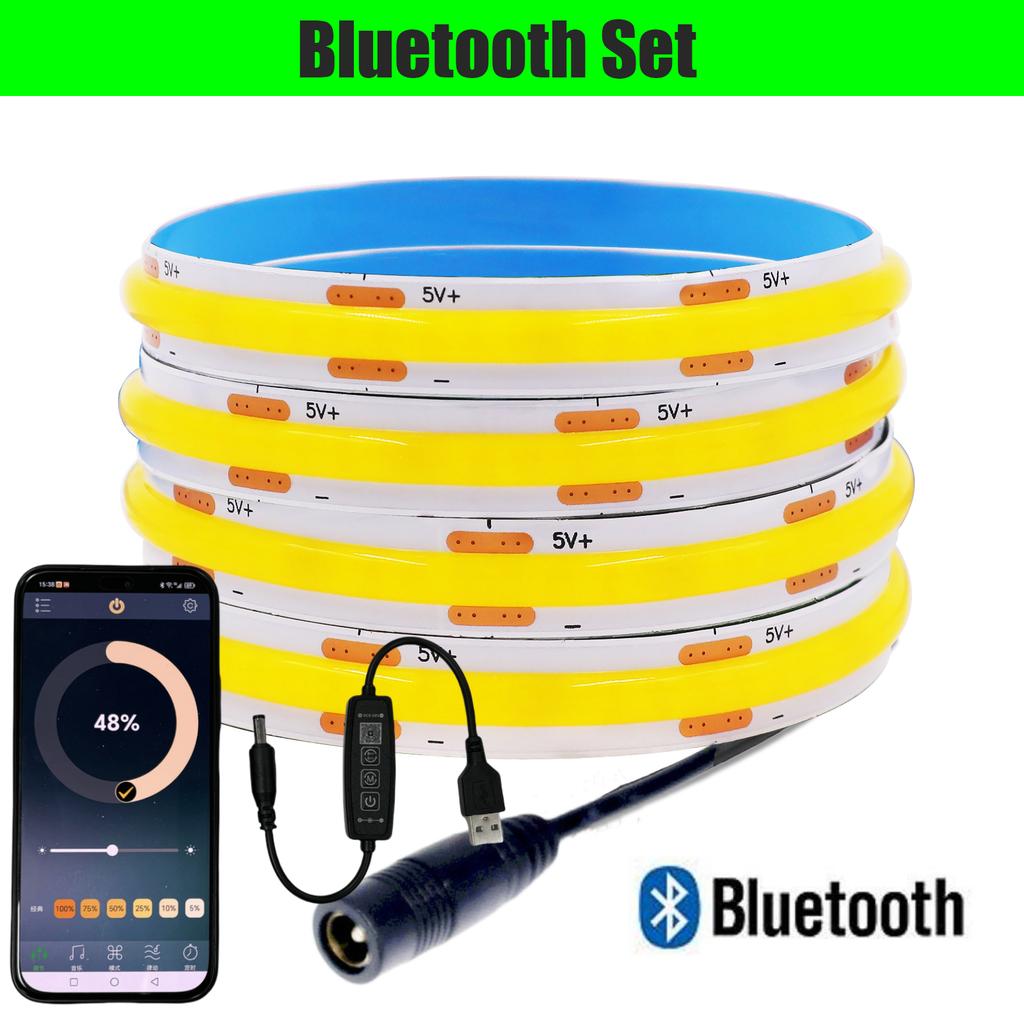 Smart WiFi Bluetooth COB LED Strip Light 5V USB Dimmable 3000K 4000K 6000K White Cabinet Lighting With Remote Control