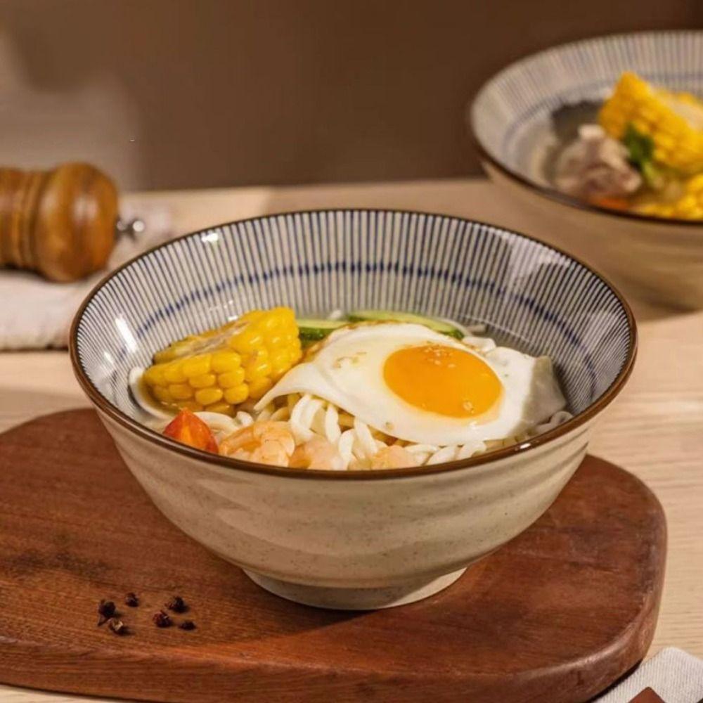 Striped Pattern Japanese Style Noodles Bowls Ceramic Salad Bowl Kitchen Tableware Soup Bowl Dinner