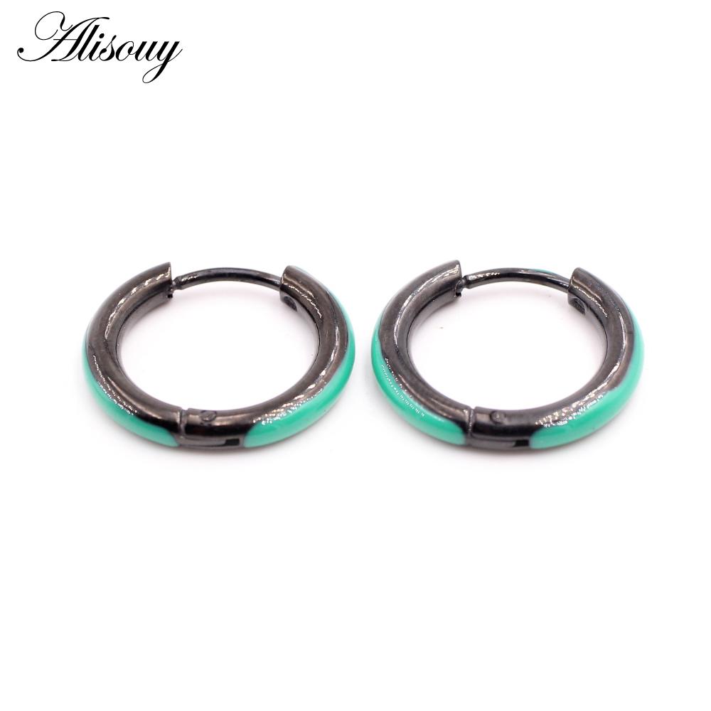 Alisouy 2PCS Punk Rock Hiphop Stainless Steel Enamel Circle Round Ear Helix Clip Huggie Buckle Women Men Unisex Hoop Earrings