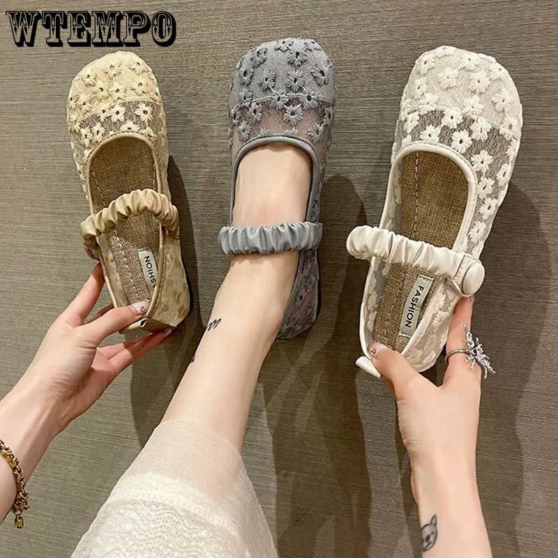 Дышащая женская обувь из сетчатой ​​ткани с вышивкой и узором, туфли на мягкой подошве из льна, простые повседневные туфли в стиле ретро, ​​весна-лето