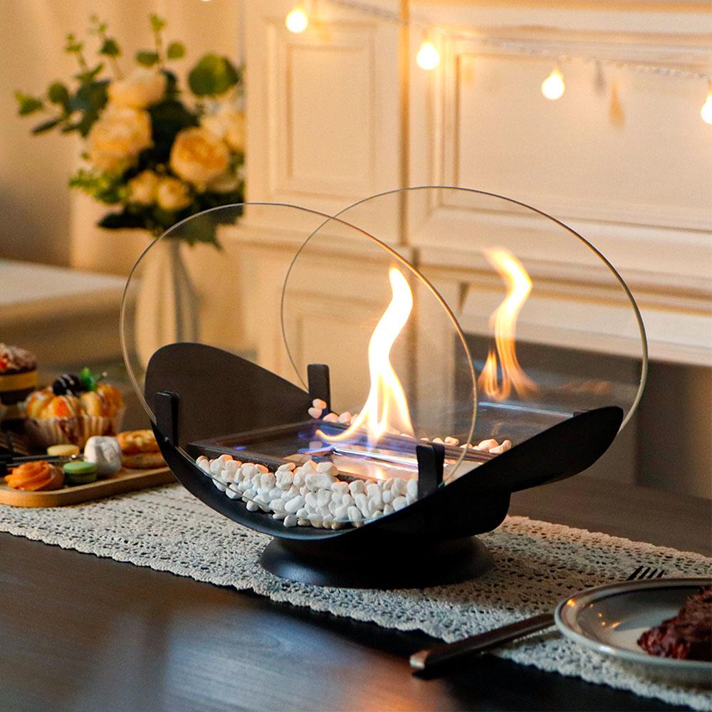 Ovral Tabletop Fireplace Hotel Villa Indoor Ethanol Fire Pit Metal Matte Black Fireplace Perfect for Gathering Decoration