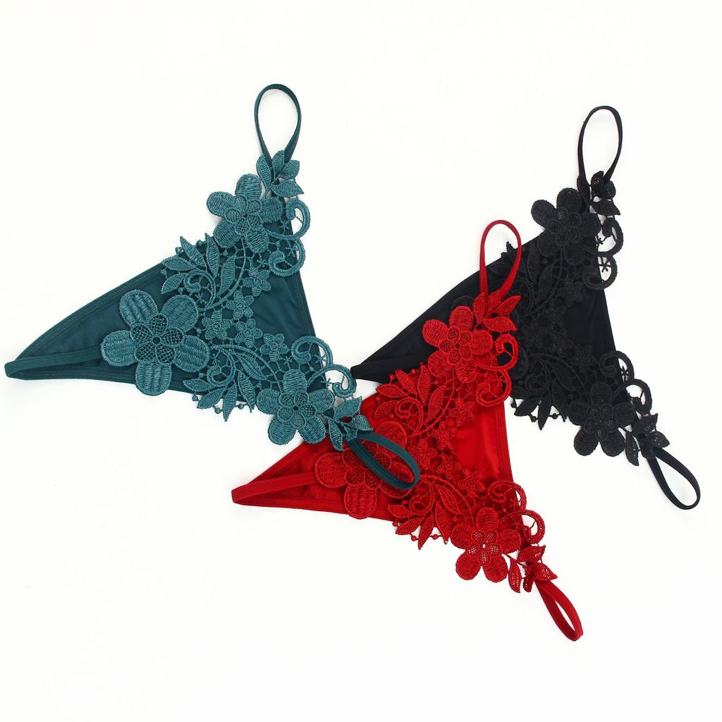 G String Sexy Women's Underwear Floral Embroidery Transparent Panties Thong Female Lace Temptation Low-waist Briefs