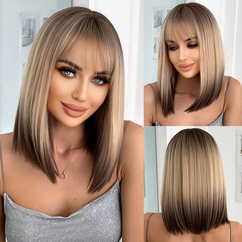 Синий Фиолетовый Ombre Косплей Синтетические Парики Короткий Боб Прямой Парик Лолиты Хэллоуин Волосы с Челкой для Женщин Афро Жаростойкий