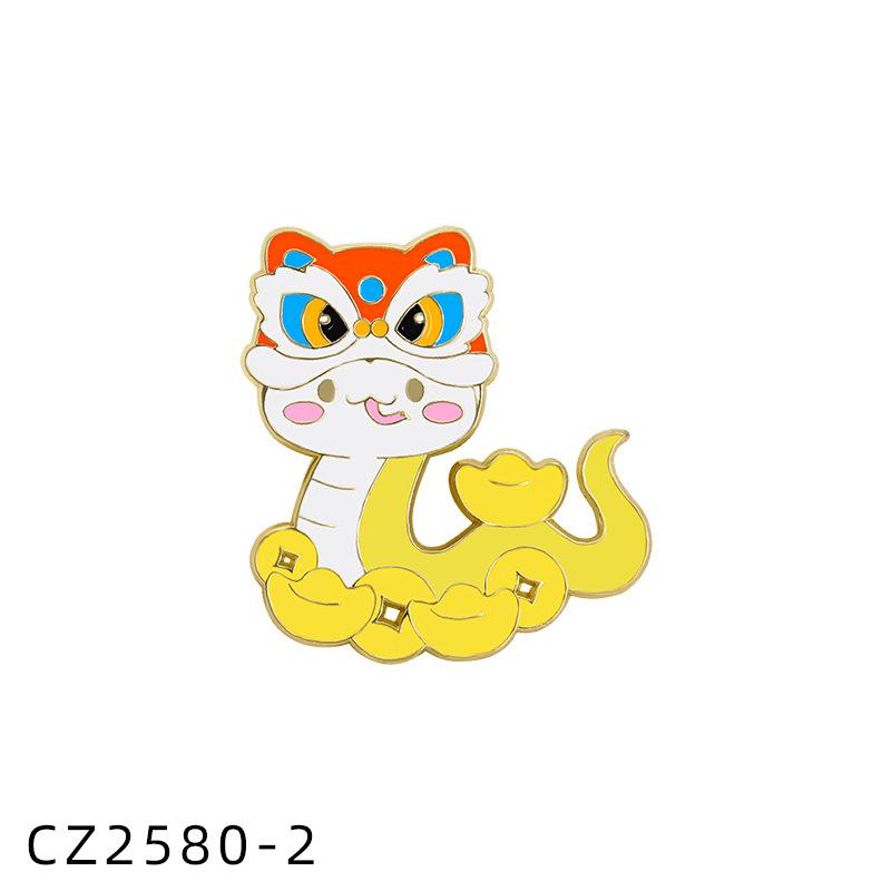 Zinc Alloy Enamel Dropping Brooch, Cute Cartoon Lucky Panda Snake Pattern 2025 Year of the Snake, New Year Festival Decorative Lapel Pin Badge