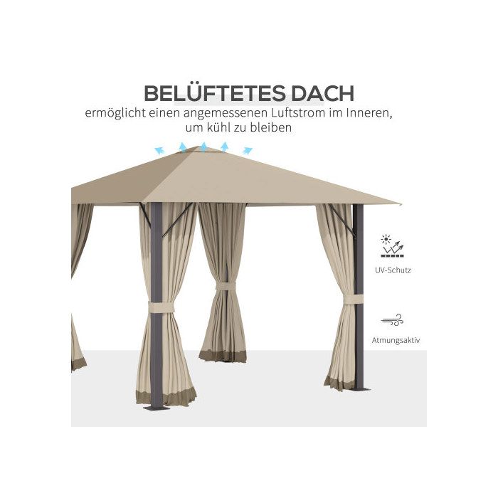 Abri de jardin 3x3m avec trous d'aération 4 sections latérales antirouille 2.97x2.97x2.6m Kaki