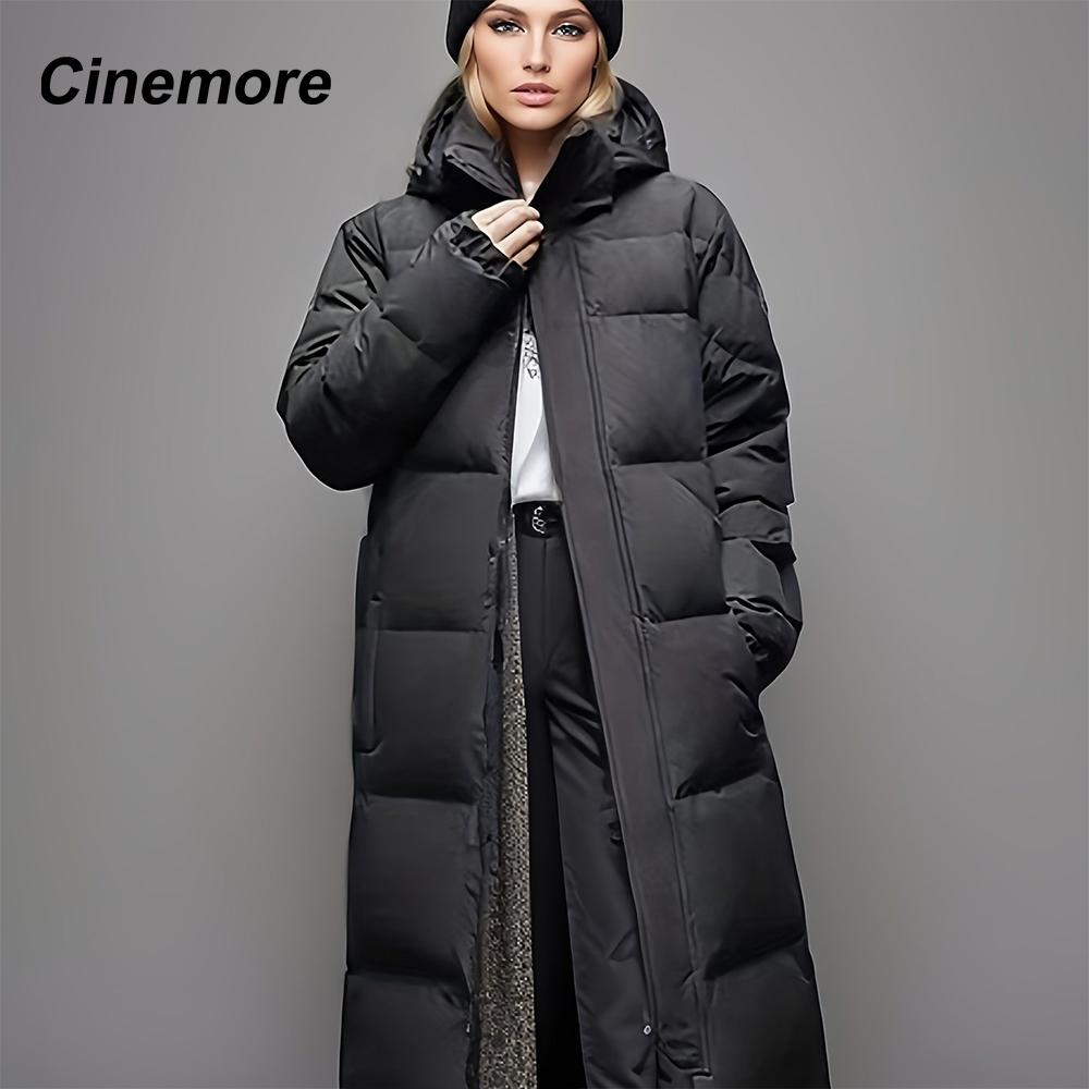 Cinemore Женская куртка зима 2024 теплая длинная парка с капюшоном верхняя одежда женская одежда мода пуховик женское пальто унисекс J-40