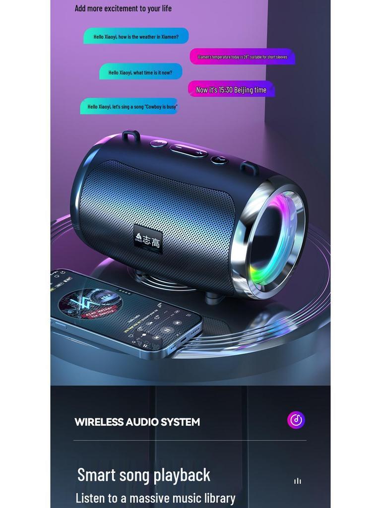 AI-Powered Portable Bluetooth Speaker with Color Light & Subwoofer for Indoor/Outdoor Use