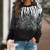 Women's New Casual Long-sleeved Tops Zebra Pattern Gradient Print Round Neck Sweatshirt