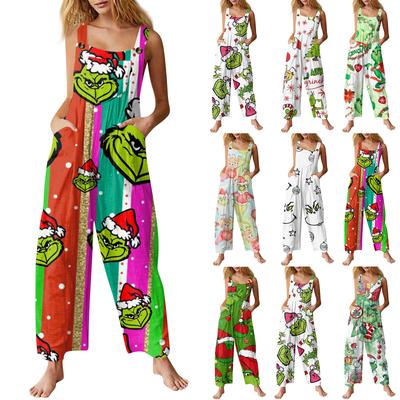 Женский модный повседневный ретро комбинезон без рукавов на пуговицах с рождественским принтом