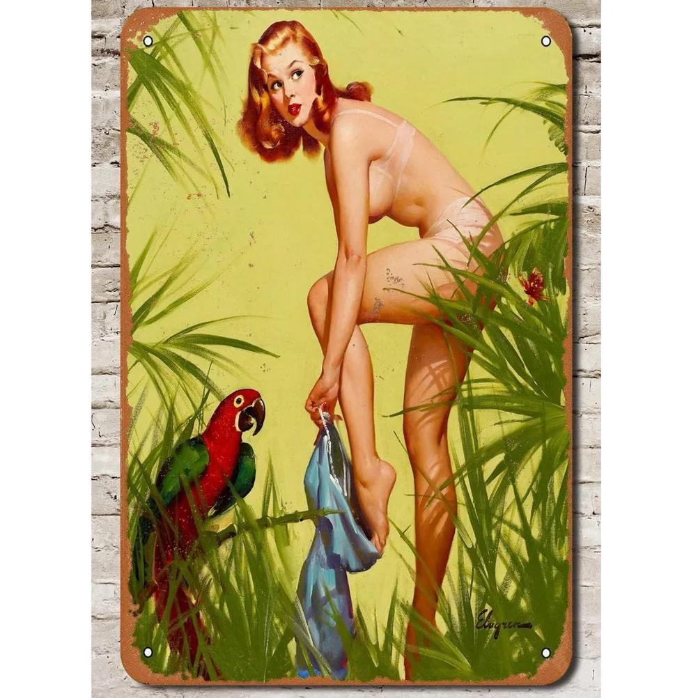Винтажные металлические знаки Pinup Girls Настенный декор для ванной комнаты Прачечная Мужская пещера Домашние бары Гараж Кафе Клубы Ретро-плакаты Табличка