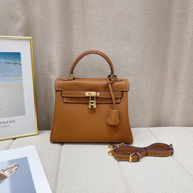 New Top Layer Cowhide Soft Leather Fine Lychee Pattern Leather Stitching Bag Genuine Leather Women's Bag Handbag Crossbody Bag