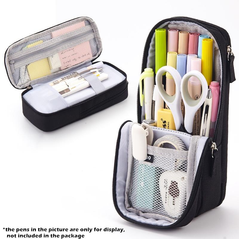 Angoo Normcore Pen Bag Pencil Case Two Layer Foldable Stand Fabric Phone Holder Storage Pouch for Stationery Office School A6171