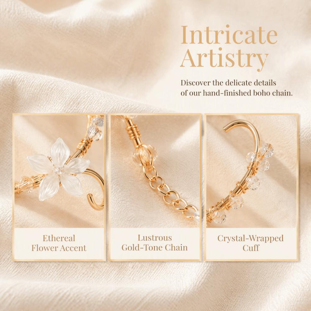 Crystal Integrated Finger Chain Bracelet Six-Leaf Flower Open Arm Bangle Dating Wear