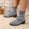 2024 Brand Shoes for Women Slip On Women's Boots Autumn Pointed Toe Mesh Mixed Colors Middle Tube Block Heels Fashion Boots