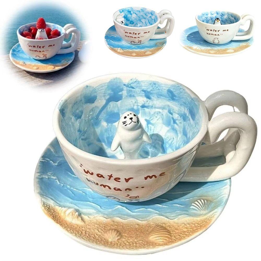 3D Figure Seal Swimming Pool Ceramic Mug Ceramic Coffee Cup Cartoon Milk Anime Themed Cup Bowl