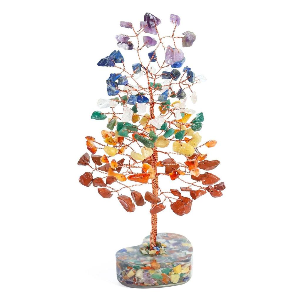 7 Chakra Gemstone Bonsai Tree with Orgone Heart Base – Feng Shui Showpiece for Positive Energy & Home Décor
