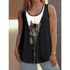 Women's Sleeveless Vest Creative Color Pattern Cat Printing Comfortable Soft Fashionable Versatile Summer Vest