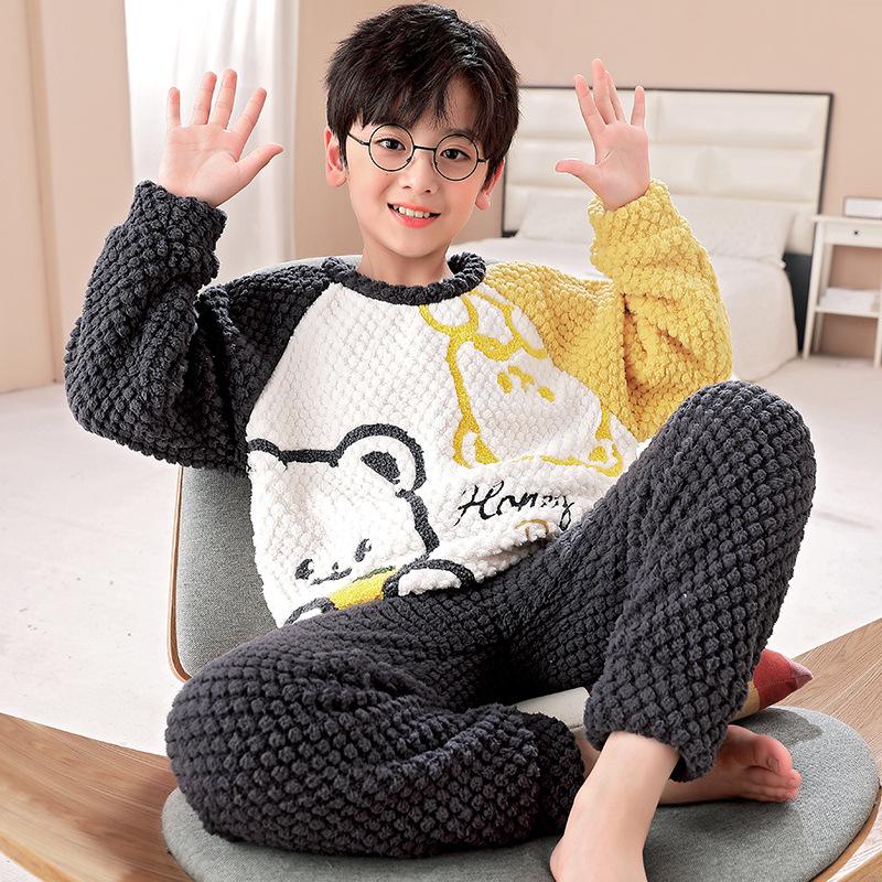 Фланелевая пижама с рисунком для мальчиков - длинный рукав, круглый вырез, коралловый флис, осень/зима