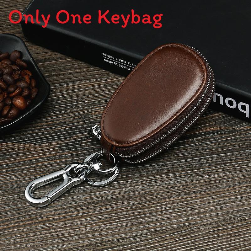 Leather Car Key Case With Double Zipper For Daily Use In Vintage Retro Style