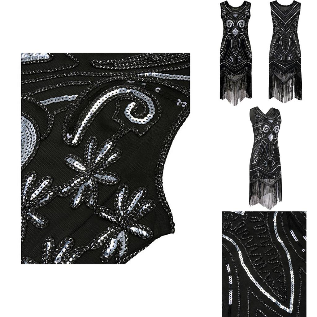 Изысканная серия Женская винтажная юбка с пайетками и бахромой без рукавов Платье с бисером и кисточками для модных женщин