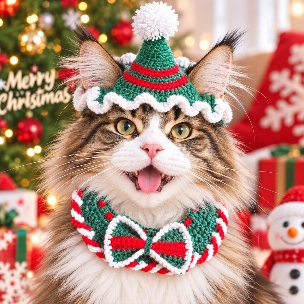 Jingle Bell Cat Bell Collar Knitted Yarn Cute Santa Hat Pet Christmas Hat Pet Party