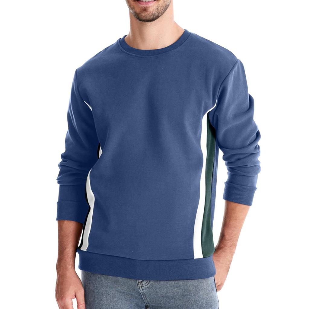 Men's Autumn Long Sleeve Solid Color Sweater Men's Loose Color Block Round Neck Casual Sweater