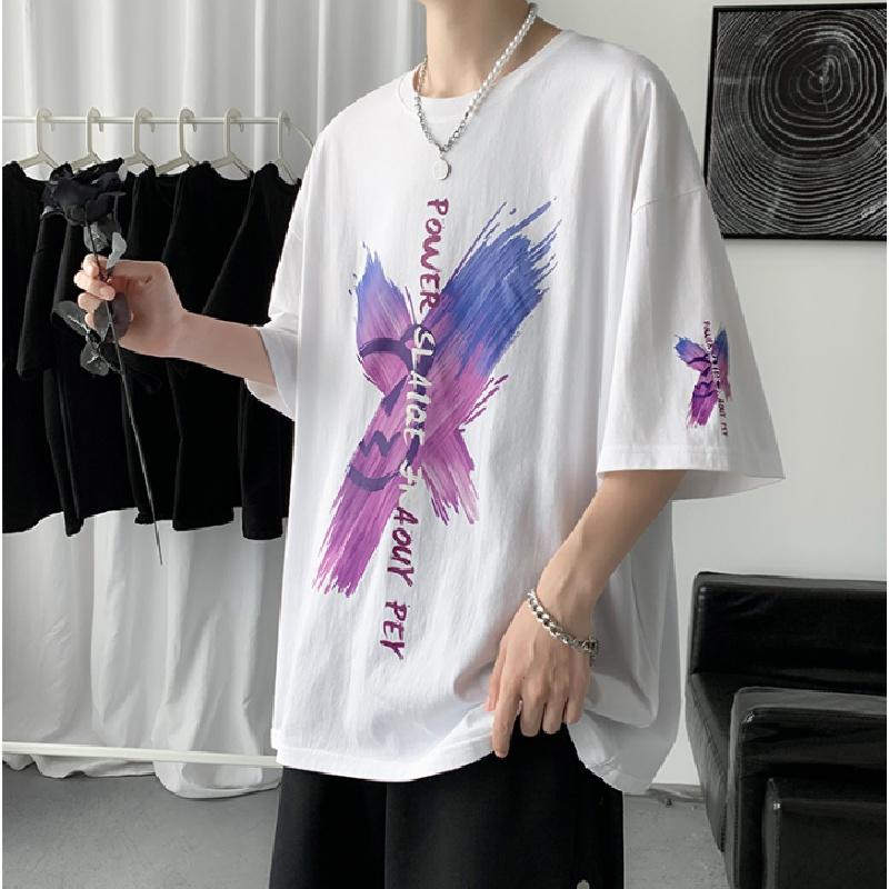 Мужские футболки с коротким рукавом с буквенным графическим принтом, модные брендовые футболки для мужчин, мужская одежда, повседневная футболка, мужские летние топы в корейском стиле ретро для мужчин