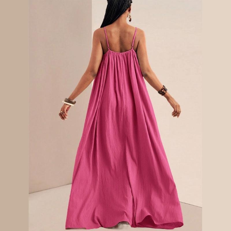 Womens Casual Spaghetti Straps Sleeveless Maxi Long Dress Summer Solid Color Beach Oversized Loose Flared Swing Dresses