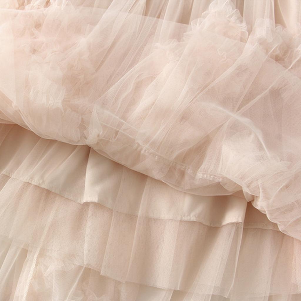 Женская модная повседневная однотонная юбка с высокой талией и оборками из сетки длиной до пола