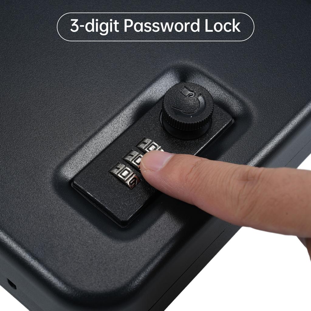 Small Safe Box Portable Travel Lock Storage Cabinet 3 digit Password Case with Security 3Ft Steel Cable Sturdy Structure Anti scratch Foam Lock for P