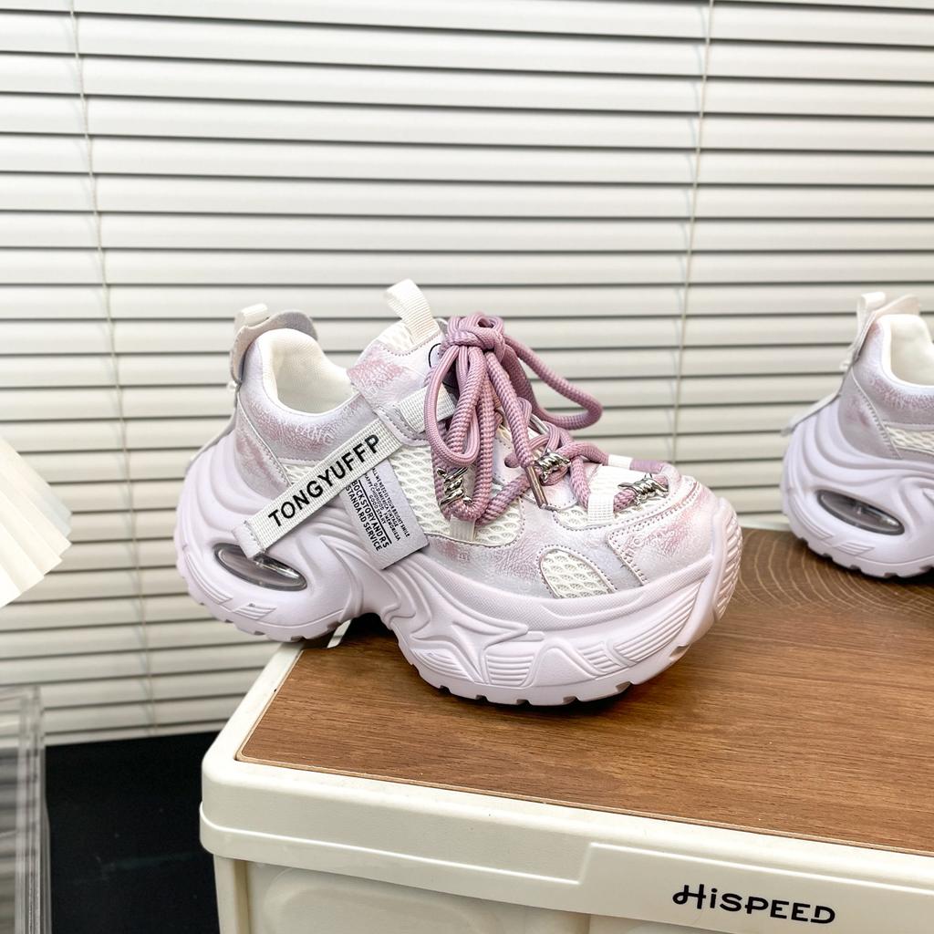 Korean Version of Thick-soled Heightening Dad Shoes for Women 2025 Spring and Summer New Mesh Breathable Small Casual Versatile Sports Shoes