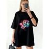 Oversized T Shirt Dress Black Rainbow Butterfly And Hearts Print Casual Streetwear For Women