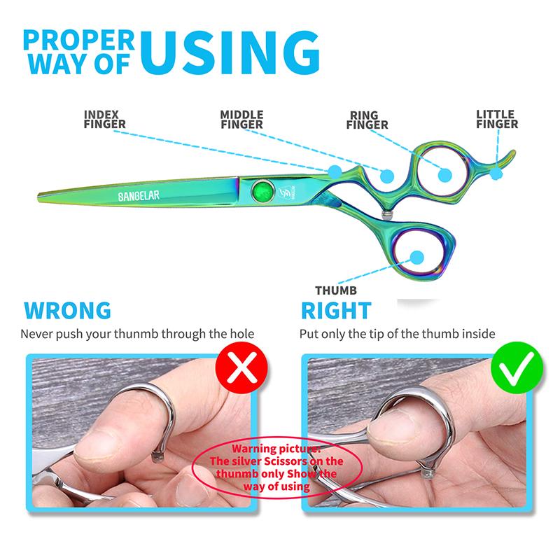 SANGELAR 7-дюймовые профессиональные зеленые, синие ножницы для волос, парикмахерские парикмахерские ножницы, семейные ножницы с бахромой, ножницы для резки высшего класса