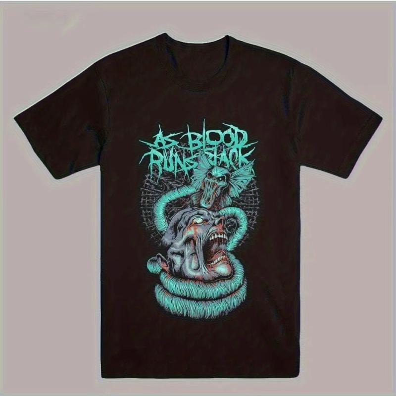 Comfortable casual breathable mens patterned Tshirt with Blood Runs Bla hat and black short sleeved shirt