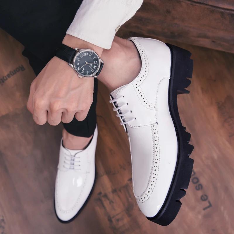 Fashionable Korean Style Pointed Casual Leather Shoes for Men and Men with Lace Up Comfortable Wedding Formal Wear Leather Shoes