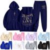 Men's Casual Solid Color Letter-printed Sweatshirt Set, Men's Fleece Hooded Drawstring Sweatshirt And Sweatpants Two-piece Set