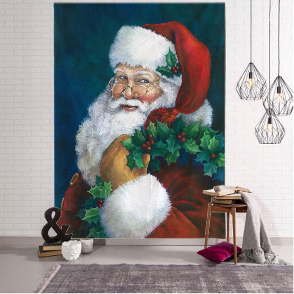 Christmas Decorative Tapestry Red Santa Claus Christmas Tree Fireplace Art Wall Hanging Home Holiday Wall Blanket Tapestries