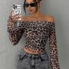 Autumn Women's T-shirt New Streetwear Fashion Long Sleeves O-Neck Tees Sexy Leopard Backless Female Versatile Knitted Clothing