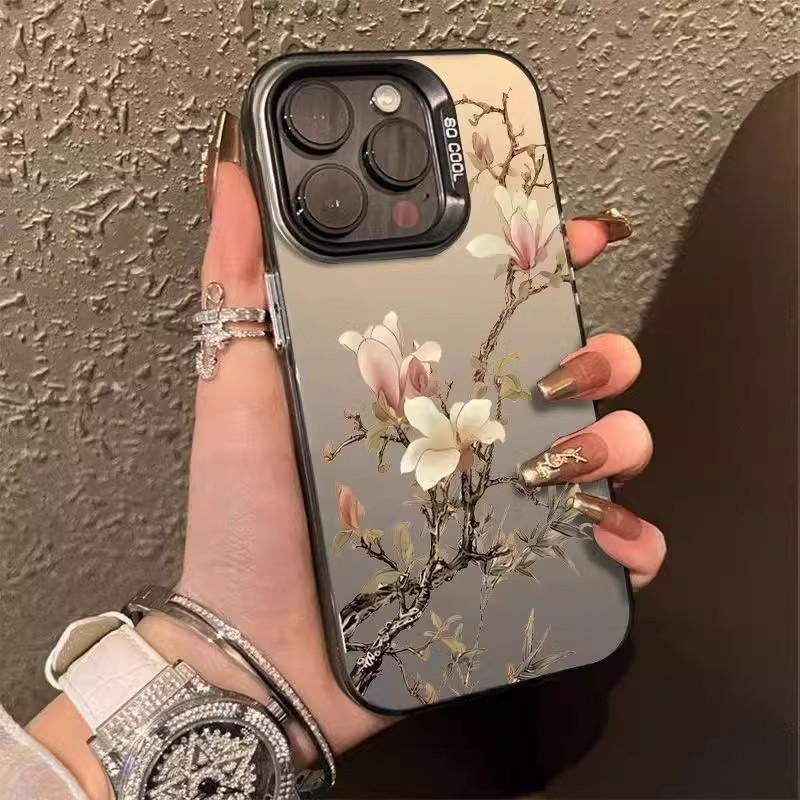 Национальный стиль Магнолия подходит для чехла для мобильного телефона Apple 16 iPhone15promax матовый 14/13 противоударный 12 ретро X
