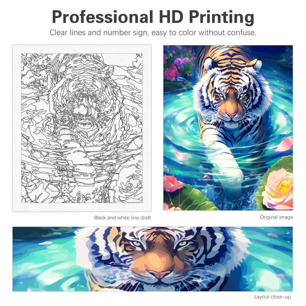 Рамка для рисования по номерам для взрослых, наборы тигров, животных, плавательный рисунок, раскраска по номерам для домашнего декора 40x50