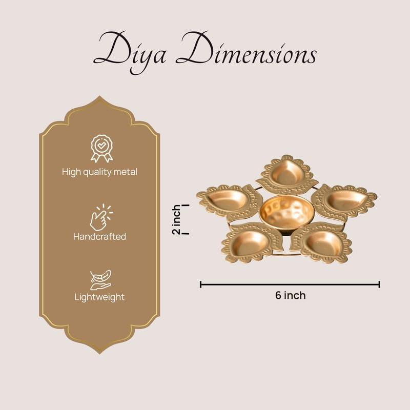 Подсвечник-дия, Star-Shaped Diya Plate with 6 Attached Lamps, Nestroots