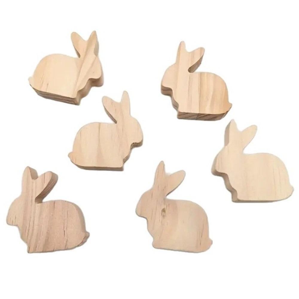 6Pcs Standing Easter Rabbit Ornaments Realistic Handmade Wooden Bunny Decorative Unfinished Handicraft Bunny Figurine